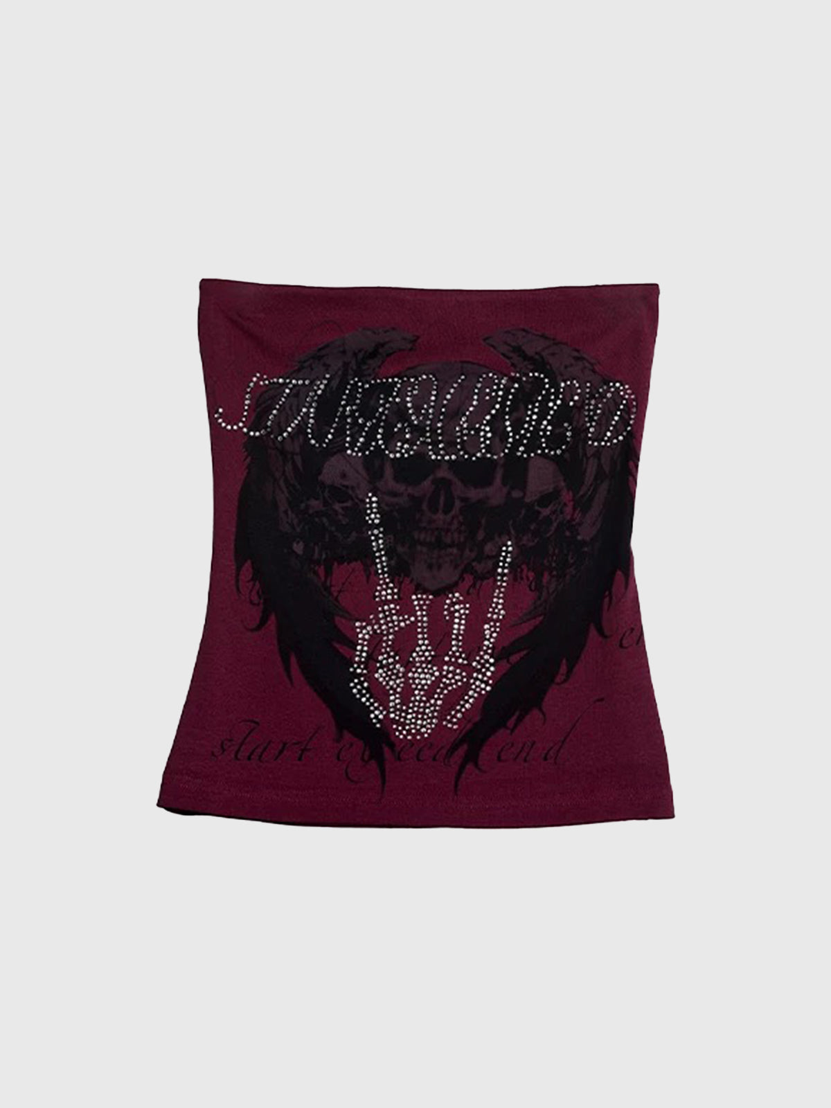 Brick Lane Skimming Rhinestone Graphic Print Tube Top - Burgundy