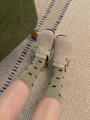 Co-ed Dorm Casual Patterned Crew Socks - Beige