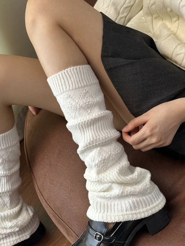 Co-ed Dorm Casual Slouchy Ribbed Leg Warmers - White