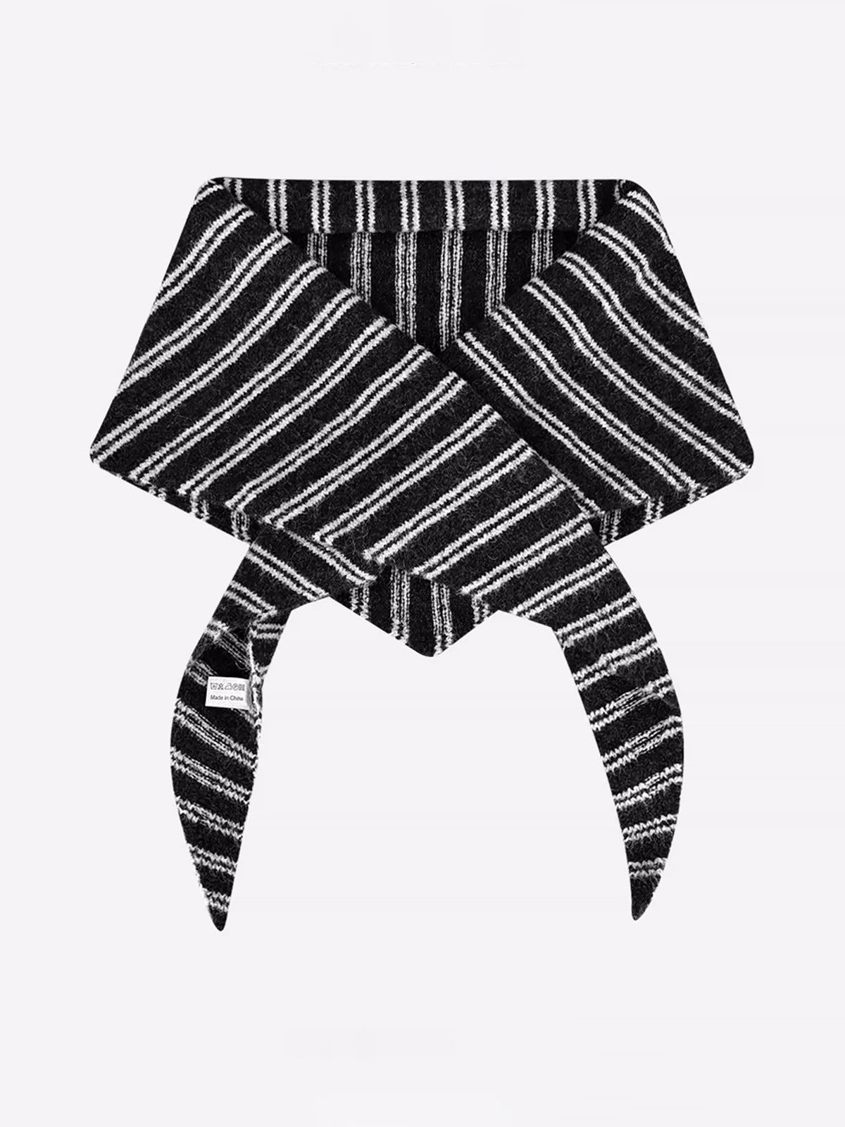 American Club Casual Striped Knit Skinny Scarf - Black