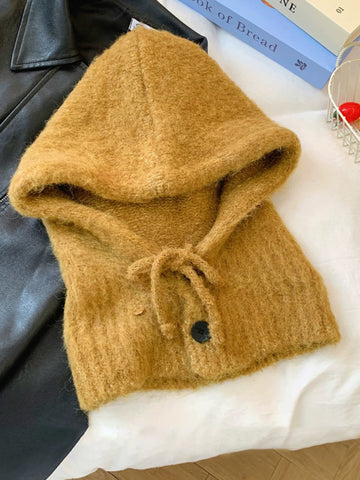 Co-ed Dorm Casual Drawstring Plush Hooded Balaclava - Yellow