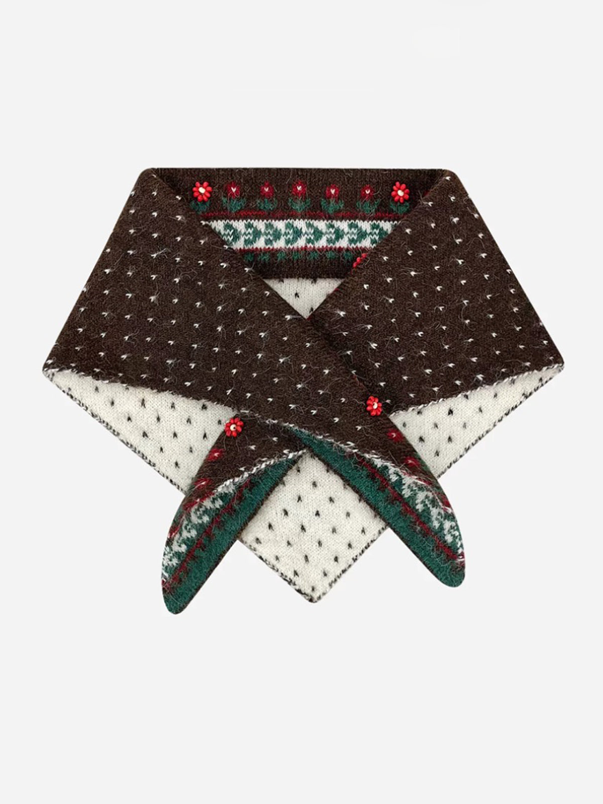 American Club Casual Polka Dot Knit Skinny Scarf - Brown