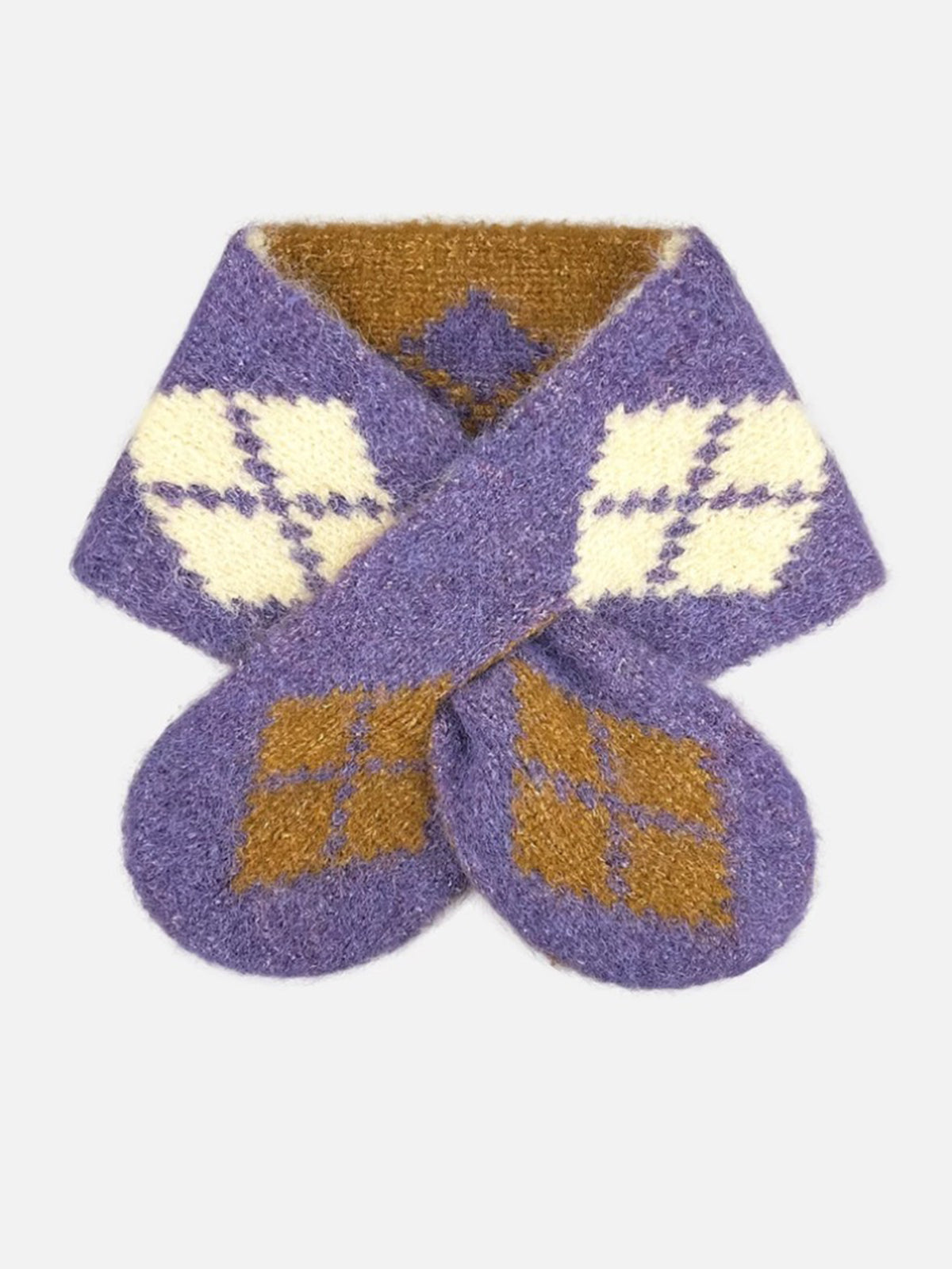 American Club Casual Argyle Knit Skinny Scarf - Purple