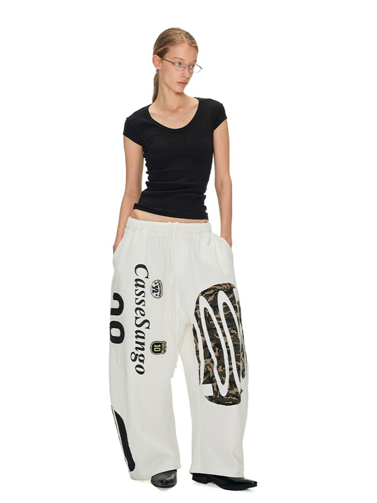 Brick Lane Wide-leg Graphic Print Streetwear Pants -- White