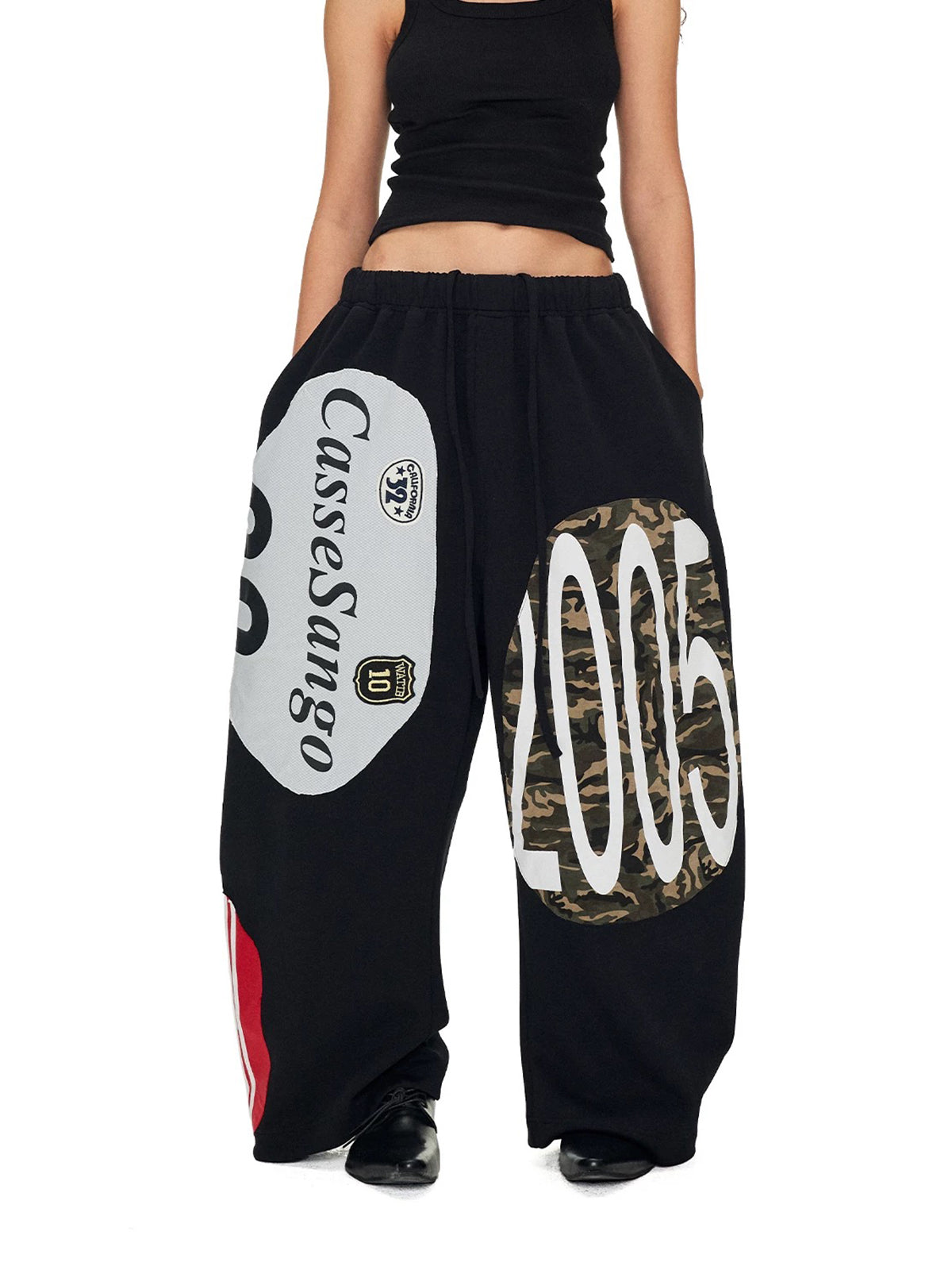 Brick Lane Wide-leg Graphic Print Streetwear Pants -- Black