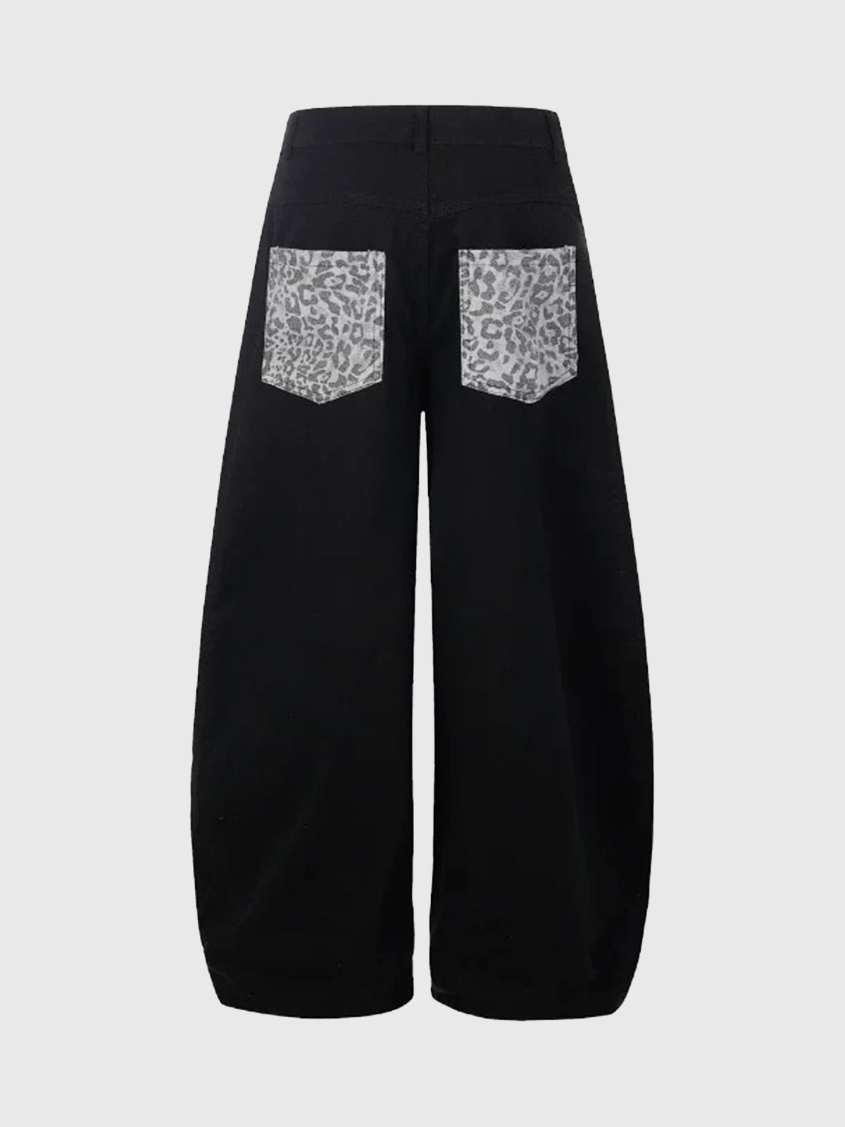 Brick Lane Curved-cut Leopard Pocket Parachute Pants -- Black