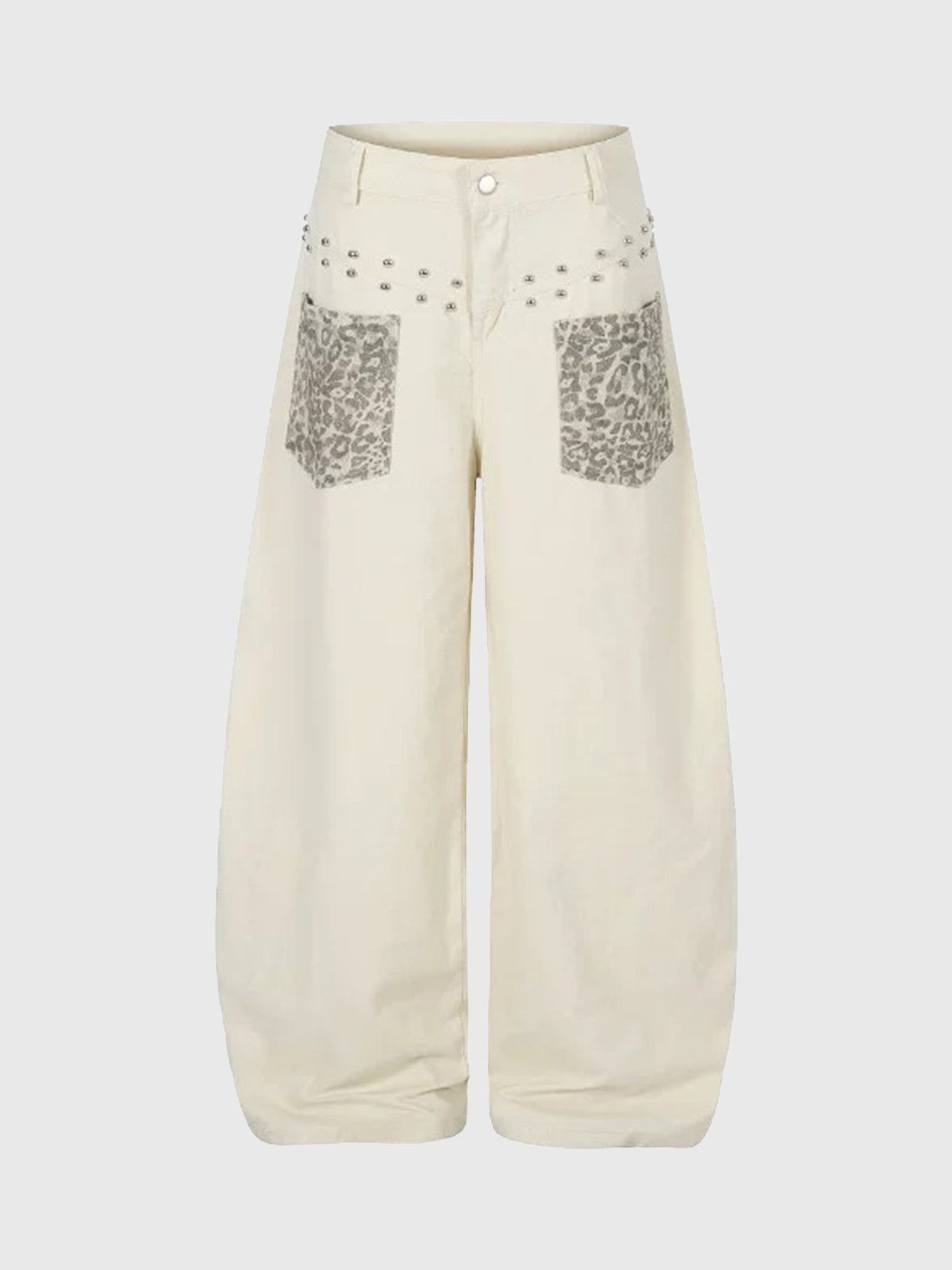 Brick Lane Curved-cut Leopard Pocket Parachute Pants -- White