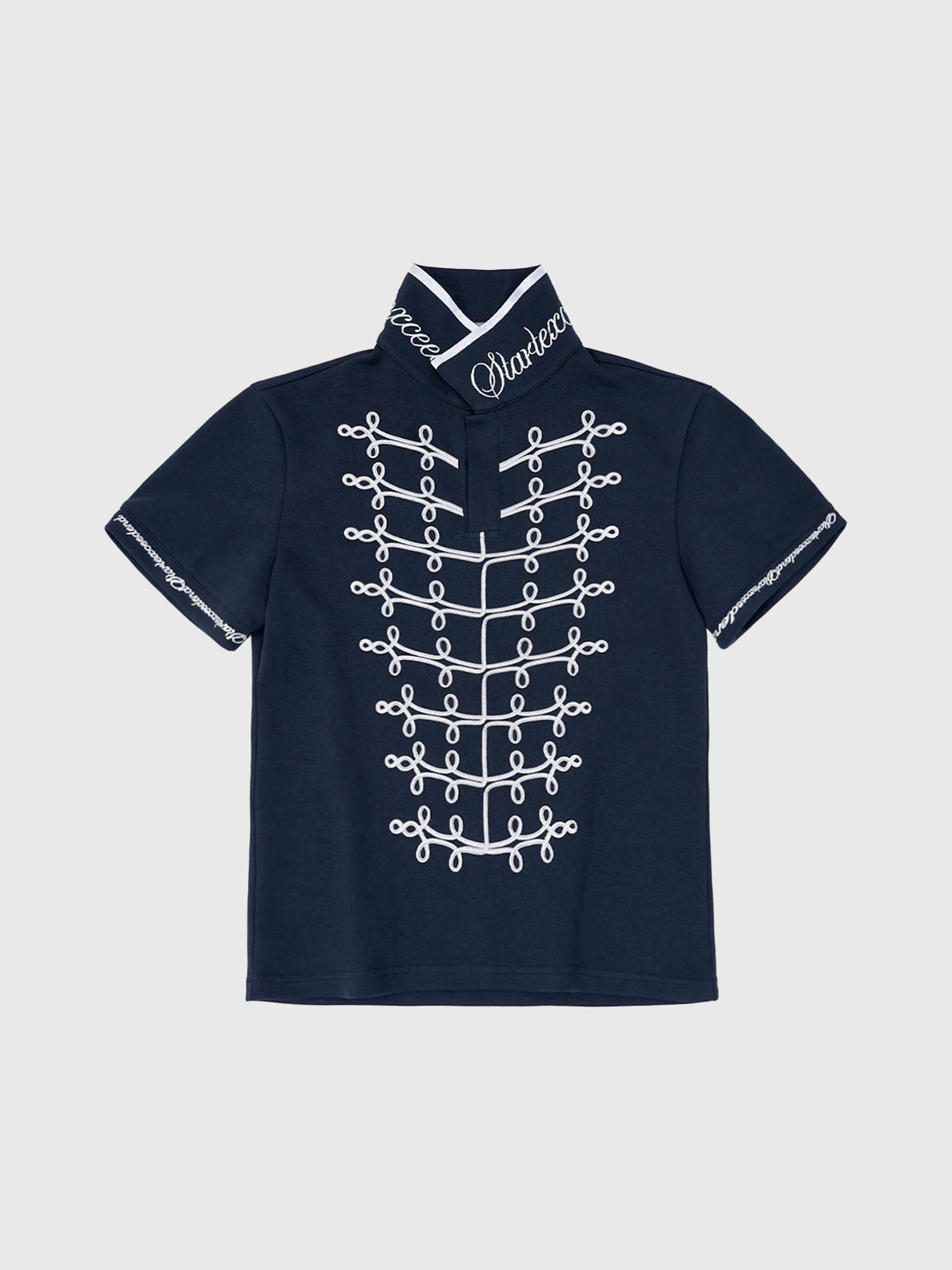 Brick Lane Skimming-fit Embroidered Short Sleeve Shirt -- Blue