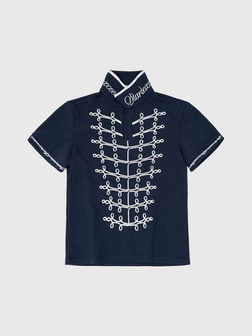 Brick Lane Skimming-fit Embroidered Short Sleeve Shirt -- Blue