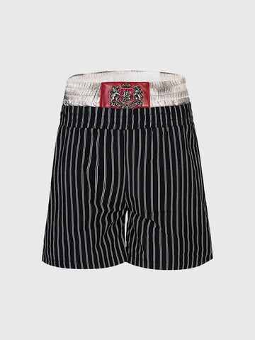 Brick Lane Layered-look Stripe Cargo Shorts -- Black