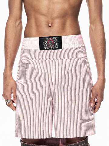 Brick Lane Layered-look Stripe Cargo Shorts -- Pink
