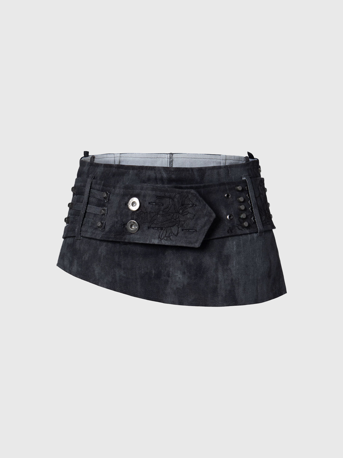 Brick Lane Skimming-fit Embroidered Belted Mini Skirt -- Black