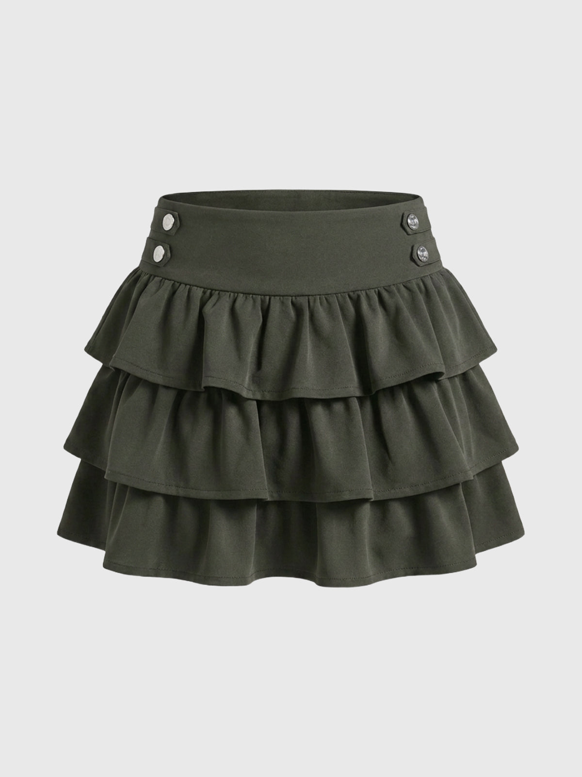 Brick Lane Ruffled Tiered Layered Mini Skirt - Green