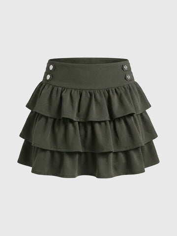 Brick Lane Ruffled Tiered Layered Mini Skirt - Green