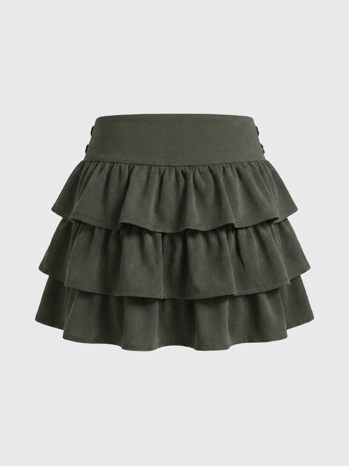 Brick Lane Ruffled Tiered Layered Mini Skirt - Green