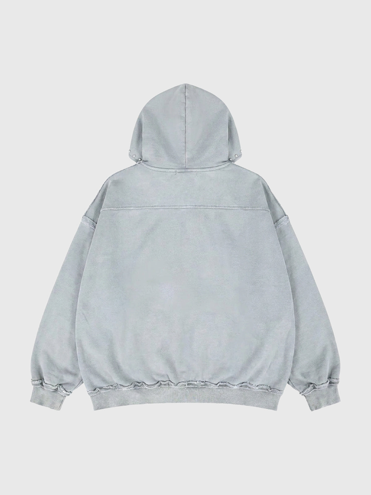 Co-ed Dorm Baggy Washed Distressed Zip-up Hoodie - White
