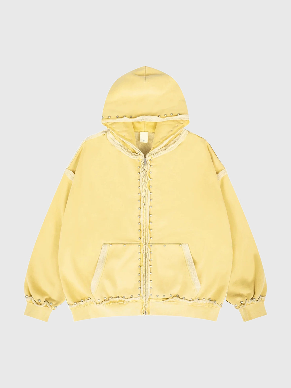 Co-ed Dorm Baggy Washed Distressed Zip-up Hoodie - Yellow