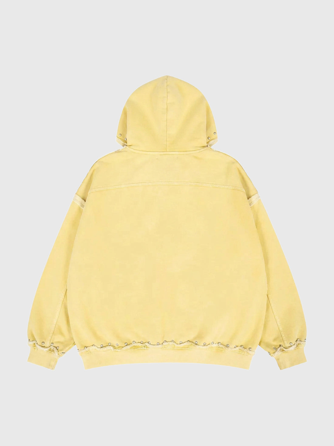 Co-ed Dorm Baggy Washed Distressed Zip-up Hoodie - Yellow