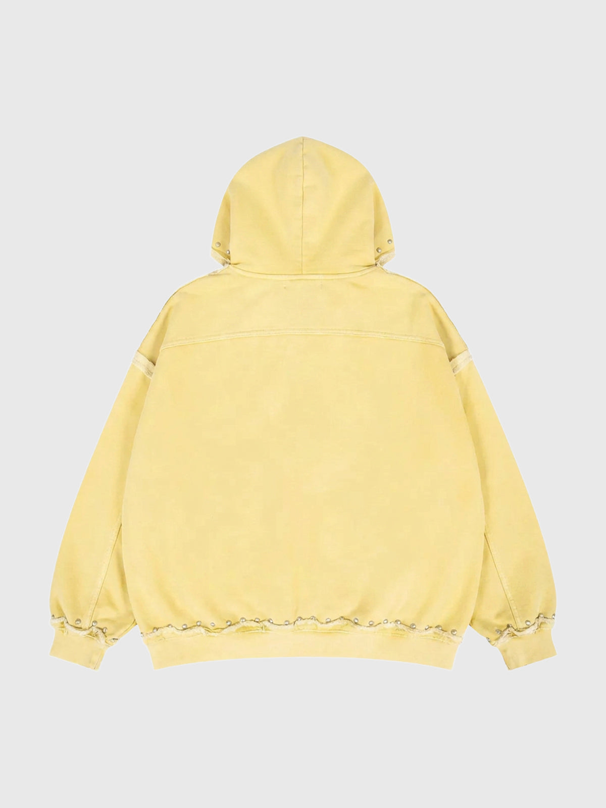 Co-ed Dorm Baggy Washed Distressed Zip-up Hoodie - Yellow