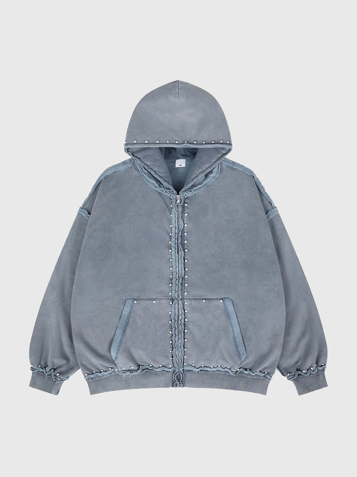 Co-ed Dorm Baggy Washed Distressed Zip-up Hoodie - Grey