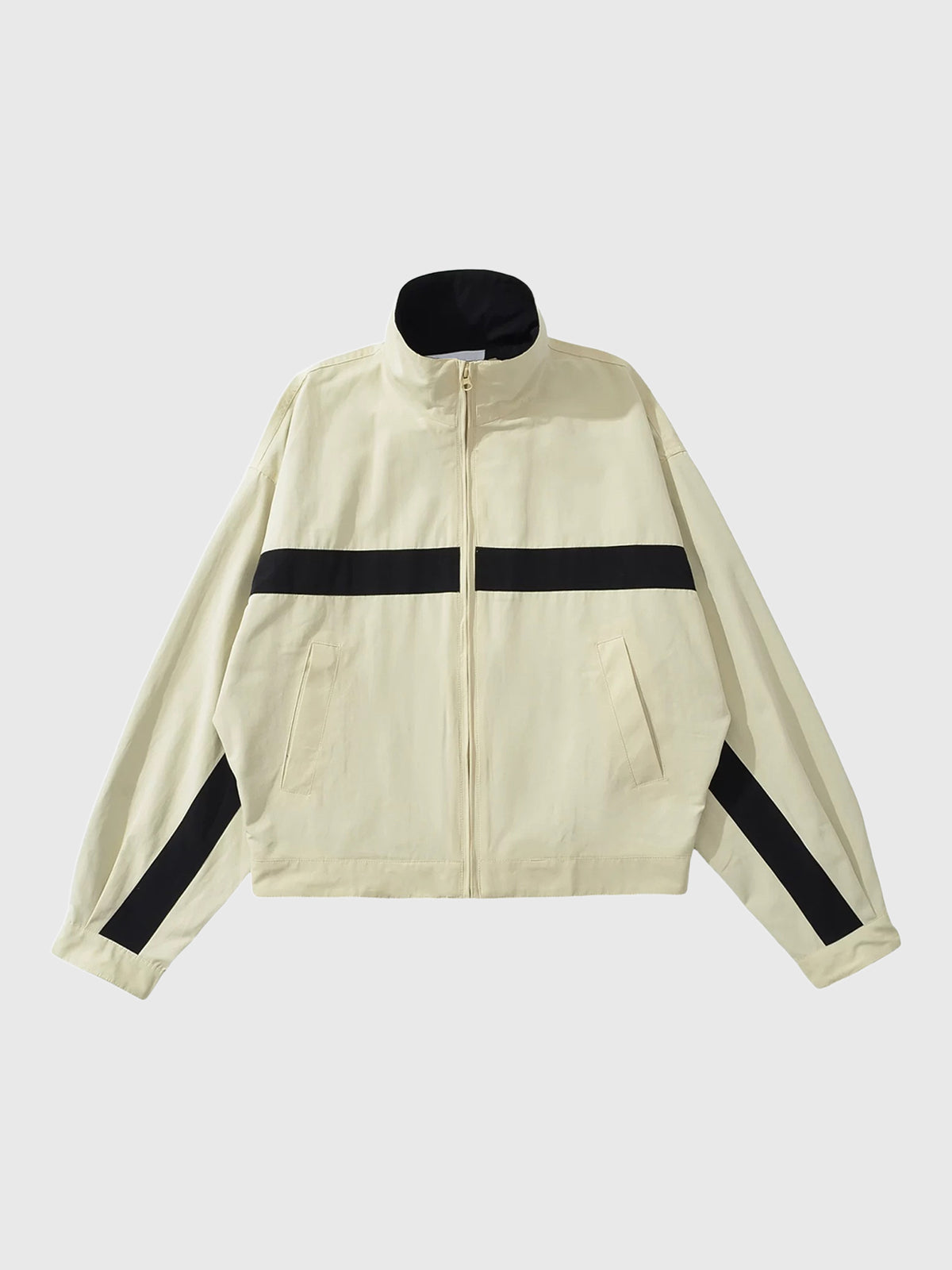 Co-ed Dorm Baggy Contrast Color Zip-up Jacket - Beige