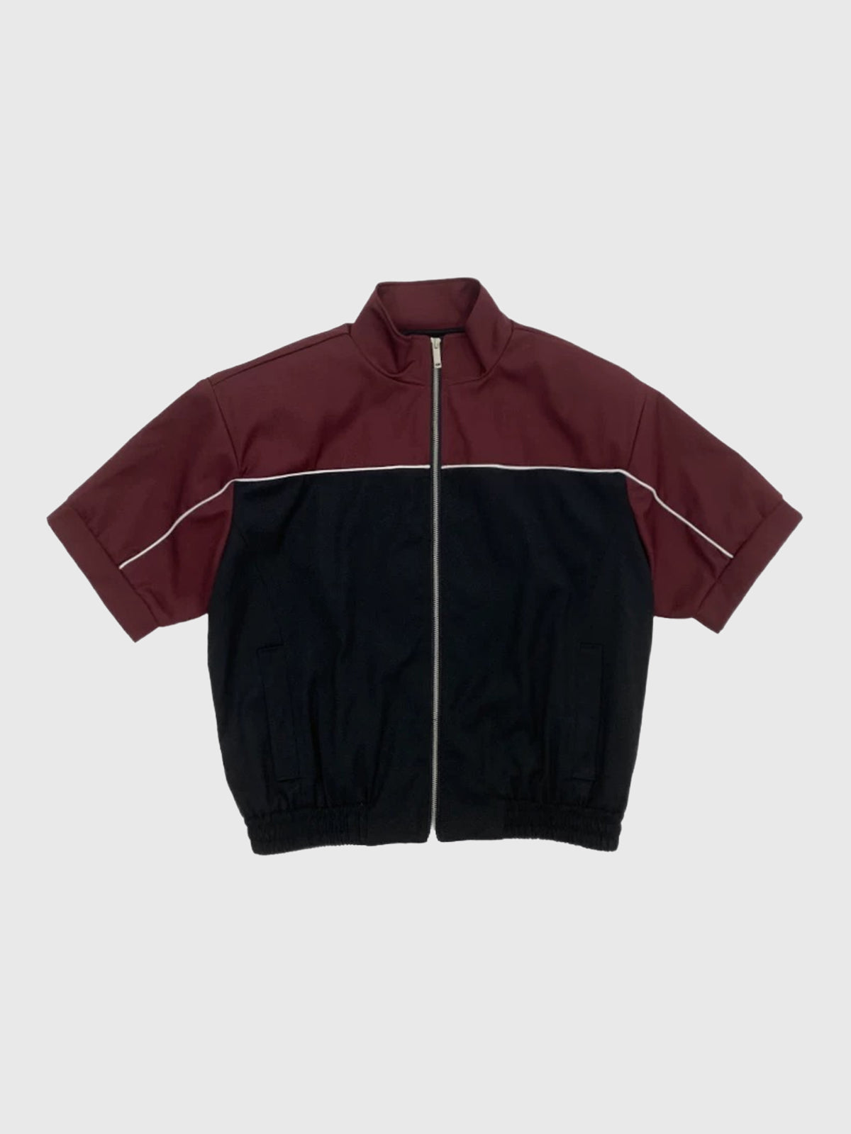 Co-ed Dorm Baggy Contrast Color Short Sleeve Zip-up Jacket - Red