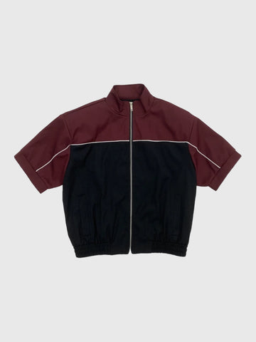Co-ed Dorm Baggy Contrast Color Short Sleeve Zip-up Jacket - Red