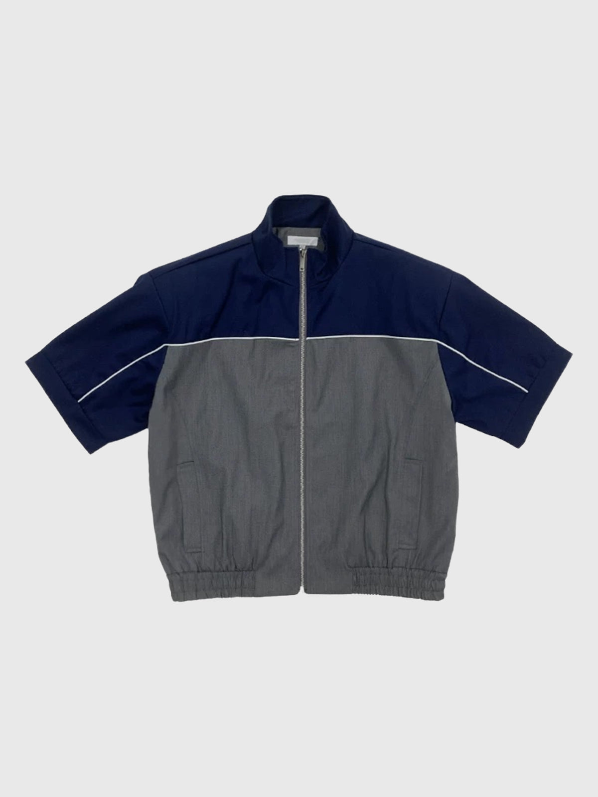Co-ed Dorm Baggy Contrast Color Short Sleeve Zip-up Jacket - Blue