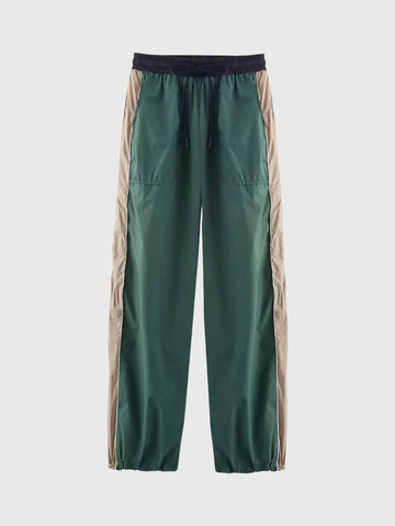 Co-ed Dorm Baggy Contrast Color Side Striped Sweatpants - Green
