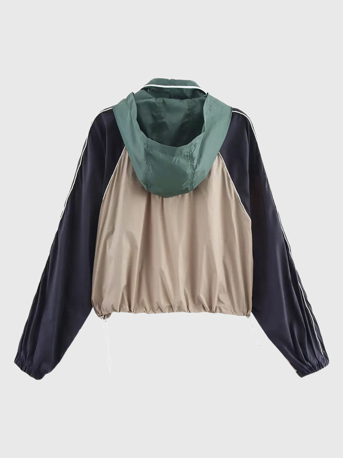 Co-ed Dorm Baggy Contrast Color Zip-up Jacket - Green