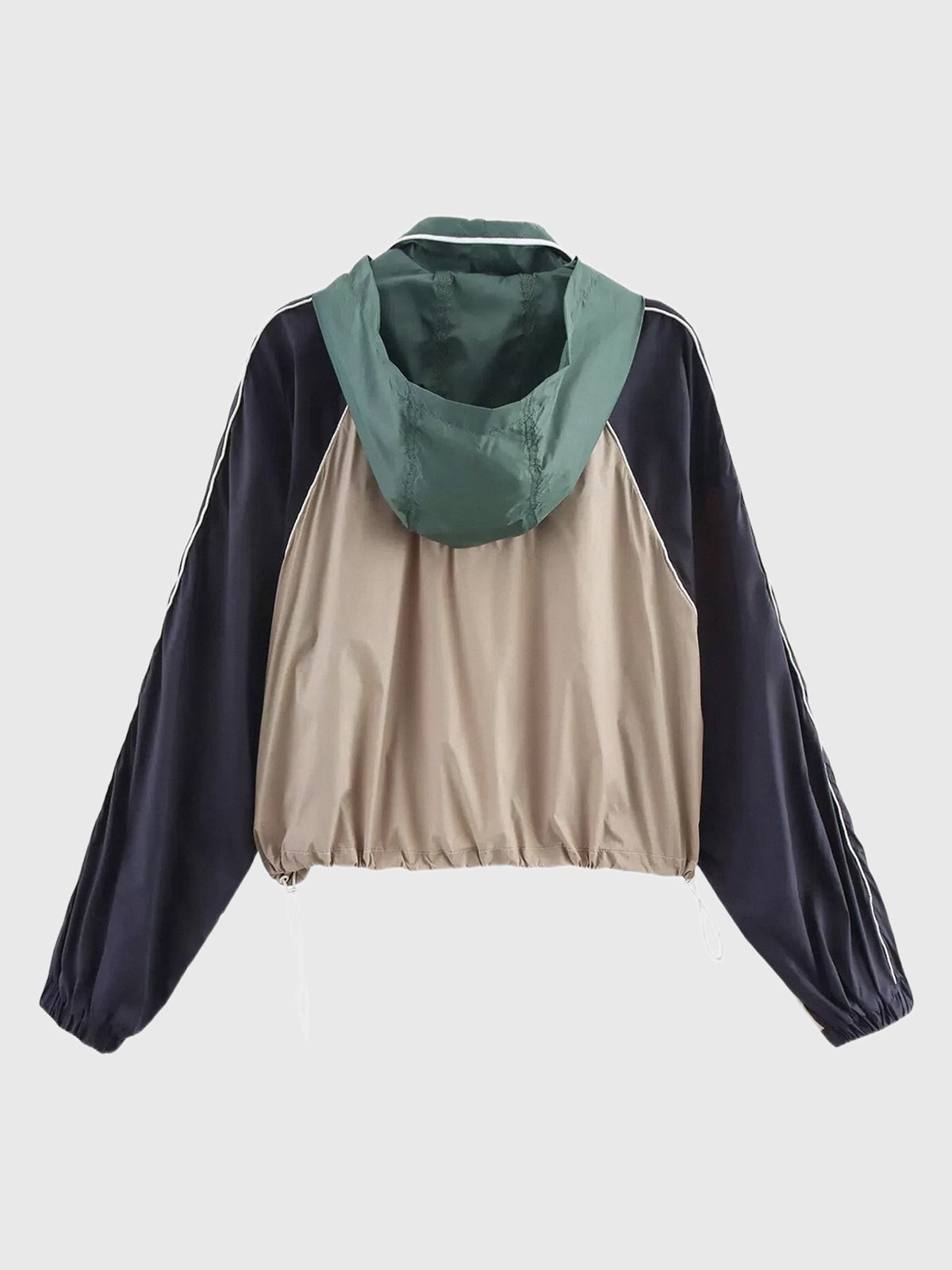 Co-ed Dorm Baggy Contrast Color Zip-up Jacket - Green