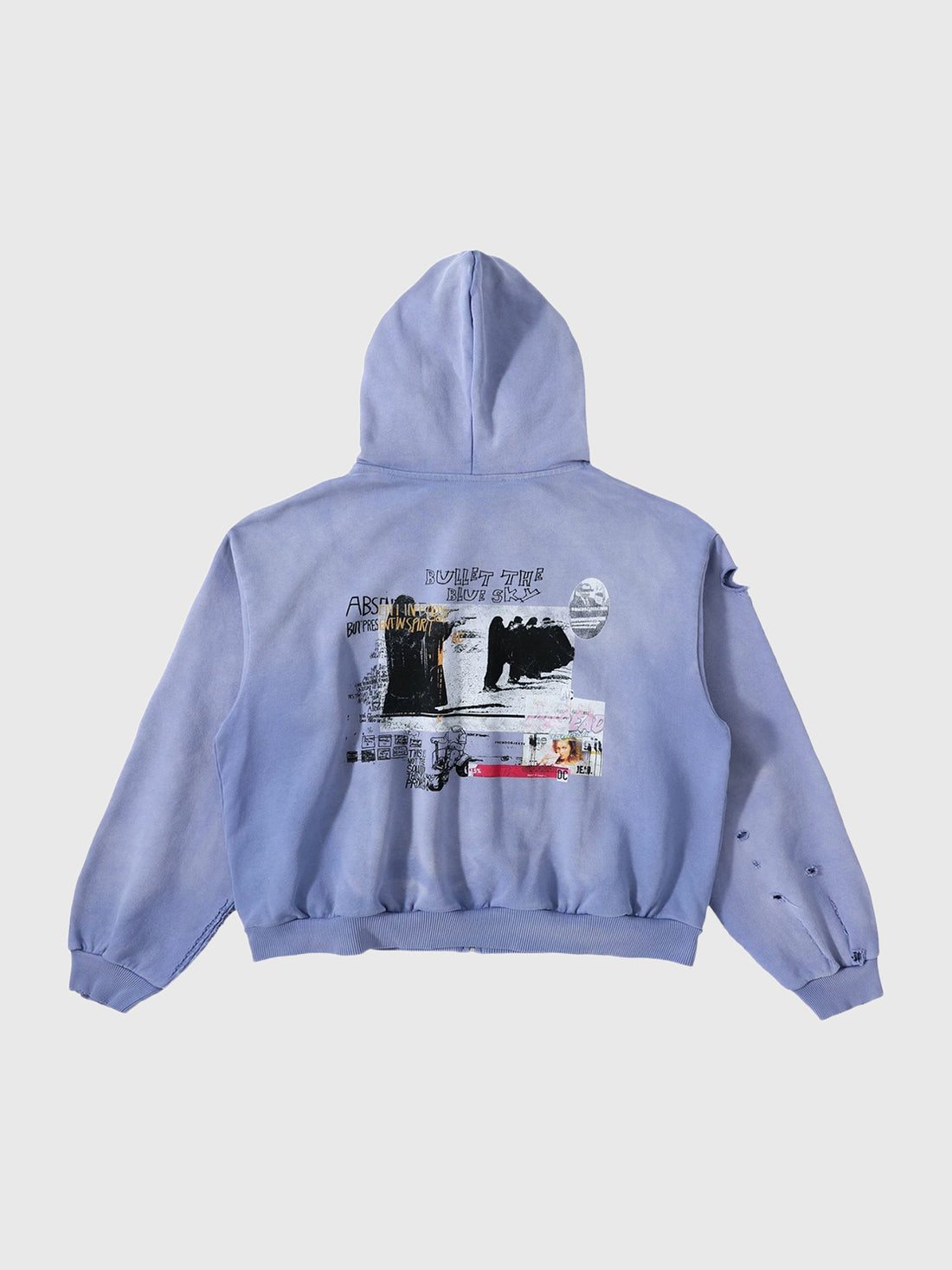 Co-ed Dorm Baggy Graphic Printed Zip-up Hoodie - Blue