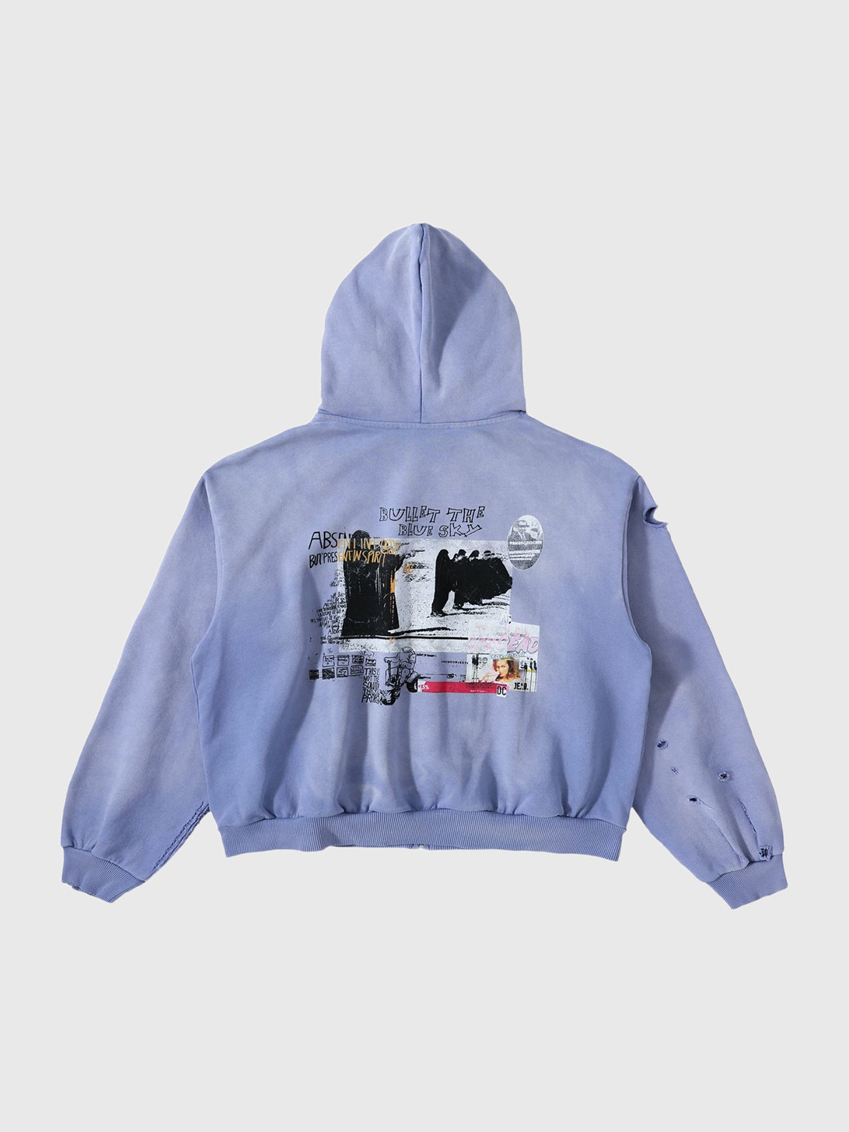 Co-ed Dorm Baggy Graphic Printed Zip-up Hoodie - Blue