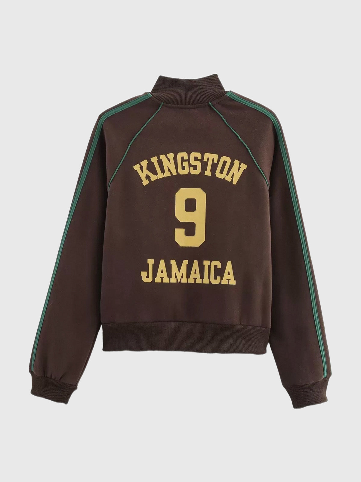 Co-ed Dorm Baggy Contrast Color Graphic Zip-up Jacket - Brown