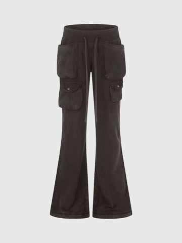 Brick Lane Flared Multi-Pocket Cargo Pants - Brown