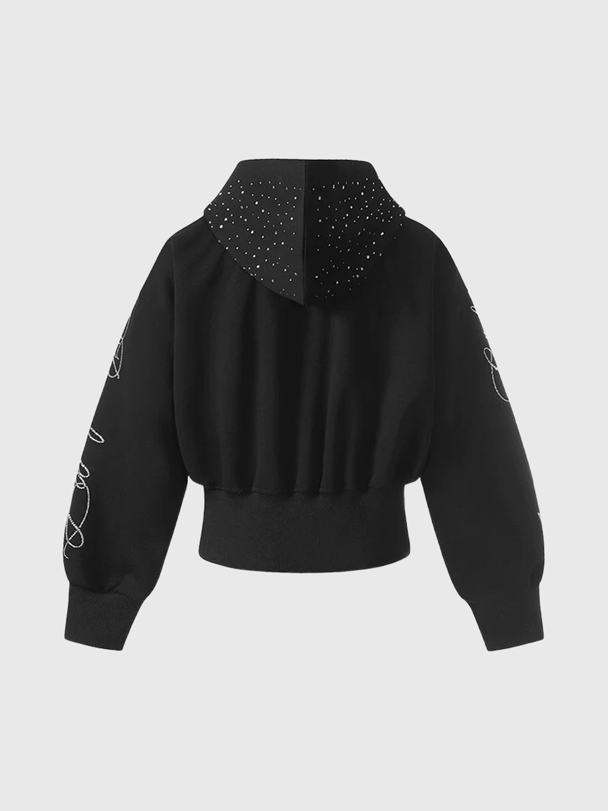 Brick Lane Waist-Defining Rhinestone Zip-up Hoodie - Black