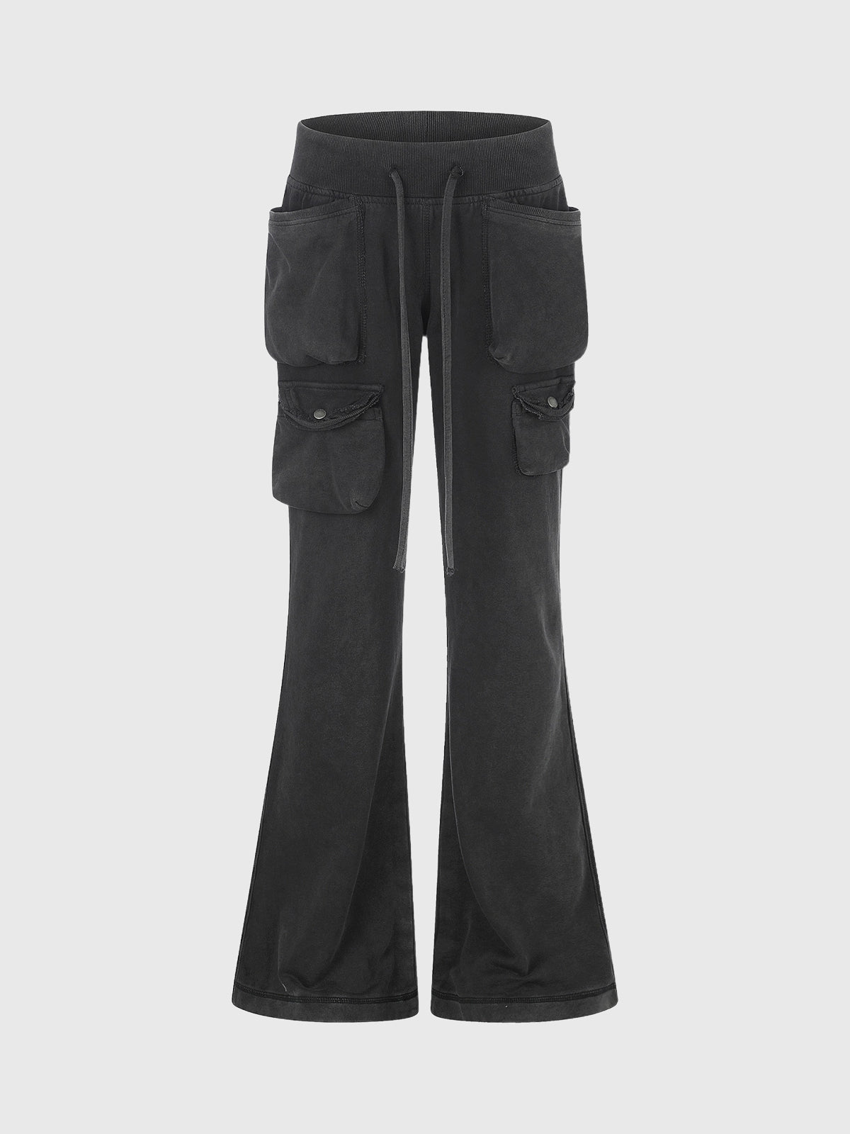 Brick Lane Flared Multi-Pocket Cargo Pants - Black