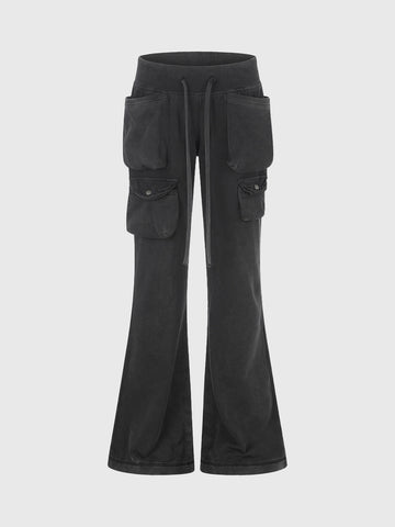 Brick Lane Flared Multi-Pocket Cargo Pants - Black