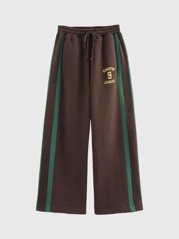 Co-ed Dorm Baggy Contrast Color Side Striped Sweatpants - Brown