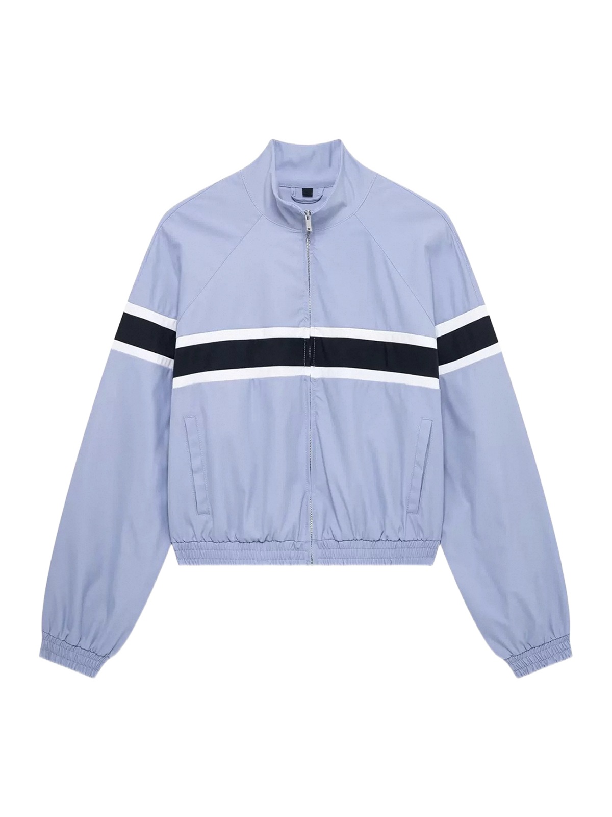 Co-ed Dorm Baggy Contrast Color Zip-up Jacket - Blue