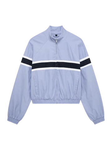Co-ed Dorm Baggy Contrast Color Zip-up Jacket - Blue