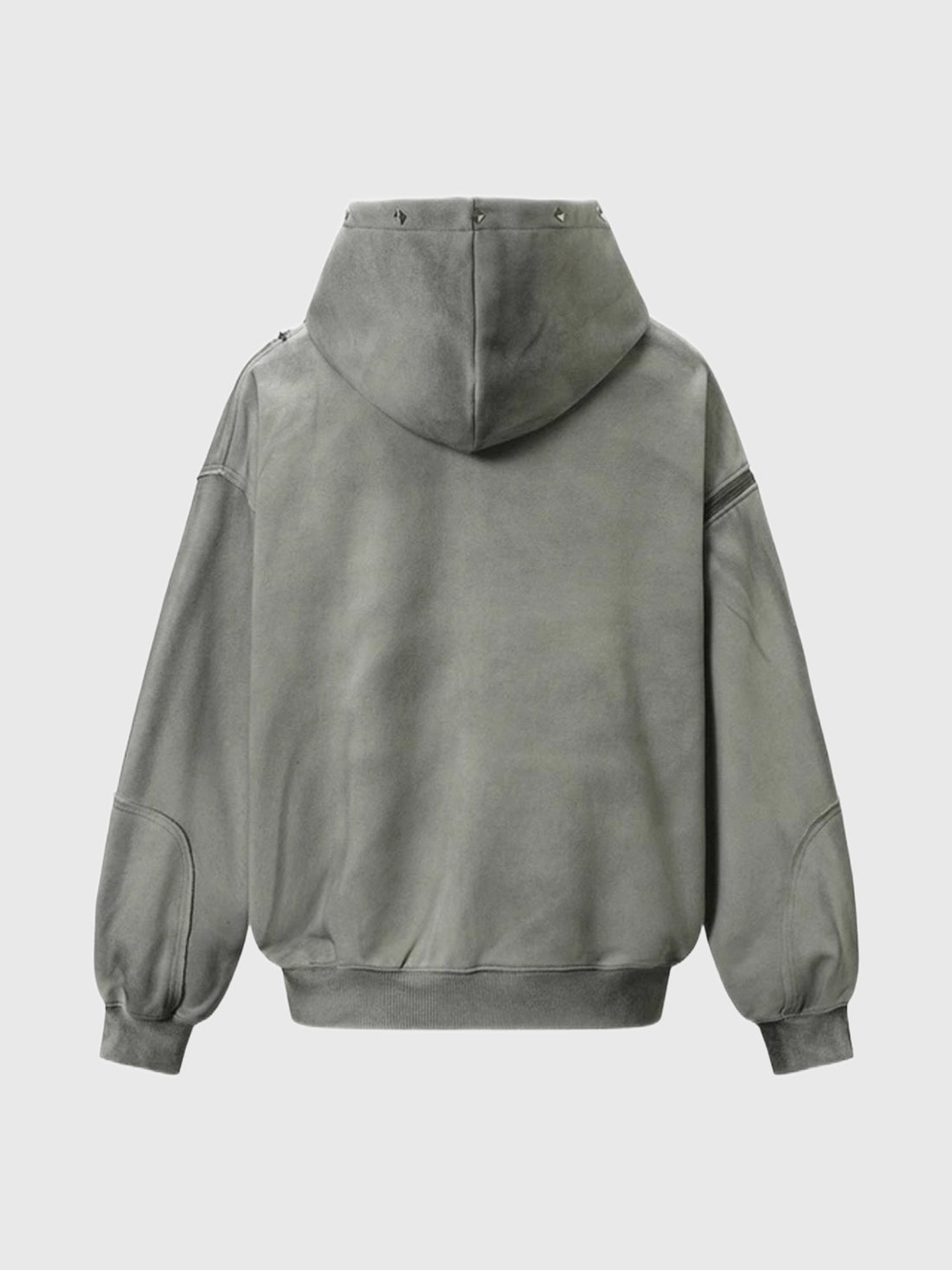 Co-ed Dorm Baggy Washed Cargo Pocket Zip-up Hoodie - Grey