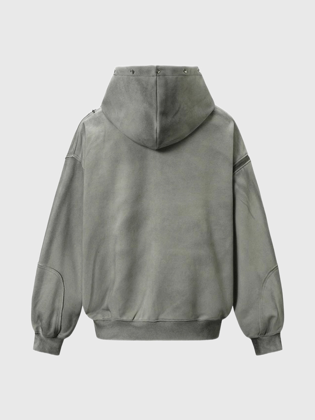 Co-ed Dorm Baggy Washed Cargo Pocket Zip-up Hoodie - Grey