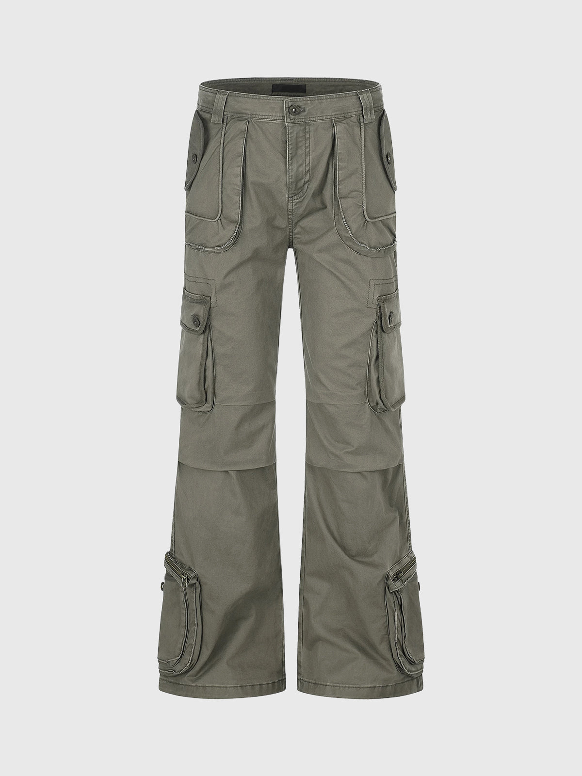 Brick Lane Wide-leg Lace-Up Multi-Pocket Cargo Pants - Green