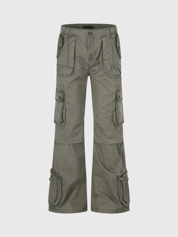 Brick Lane Wide-leg Lace-Up Multi-Pocket Cargo Pants - Green