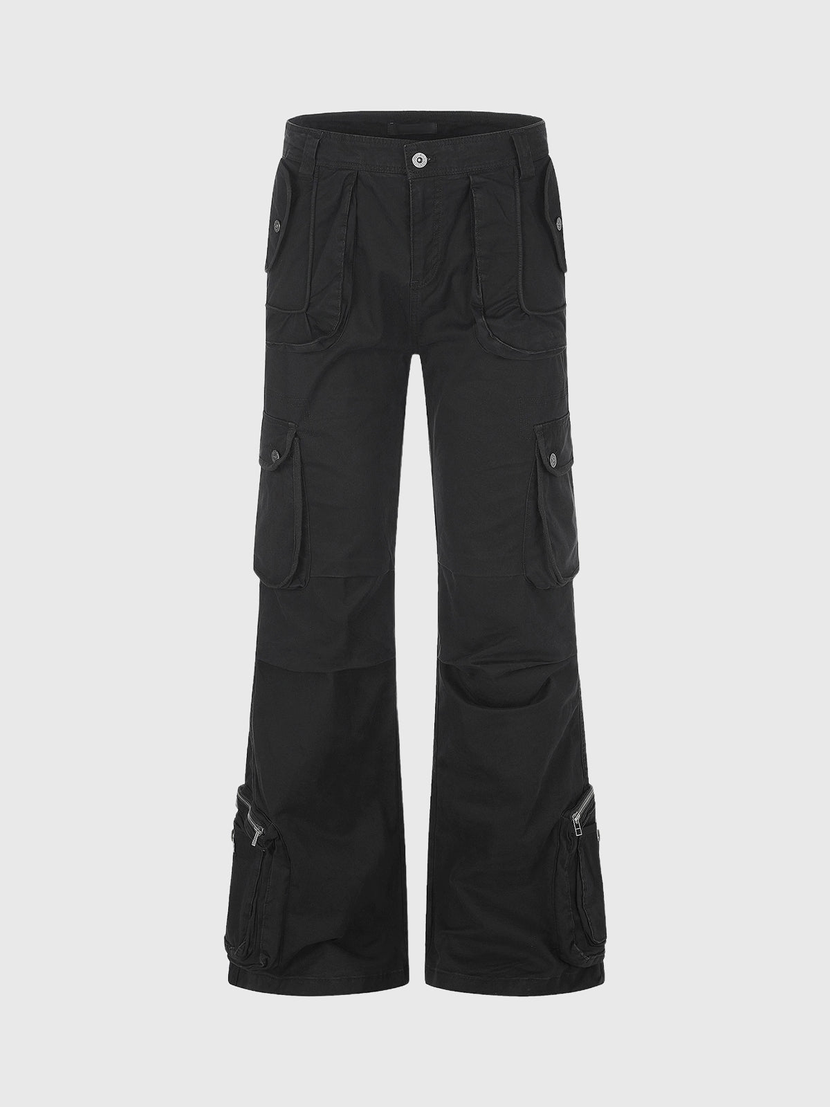 Brick Lane Wide-leg Lace-Up Multi-Pocket Cargo Pants - Black