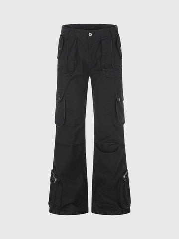 Brick Lane Wide-leg Lace-Up Multi-Pocket Cargo Pants - Black