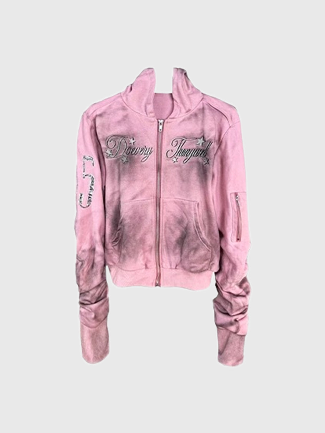 Co-ed Dorm Baggy Tie-Dye Graphic Zip-up Hoodie - Pink