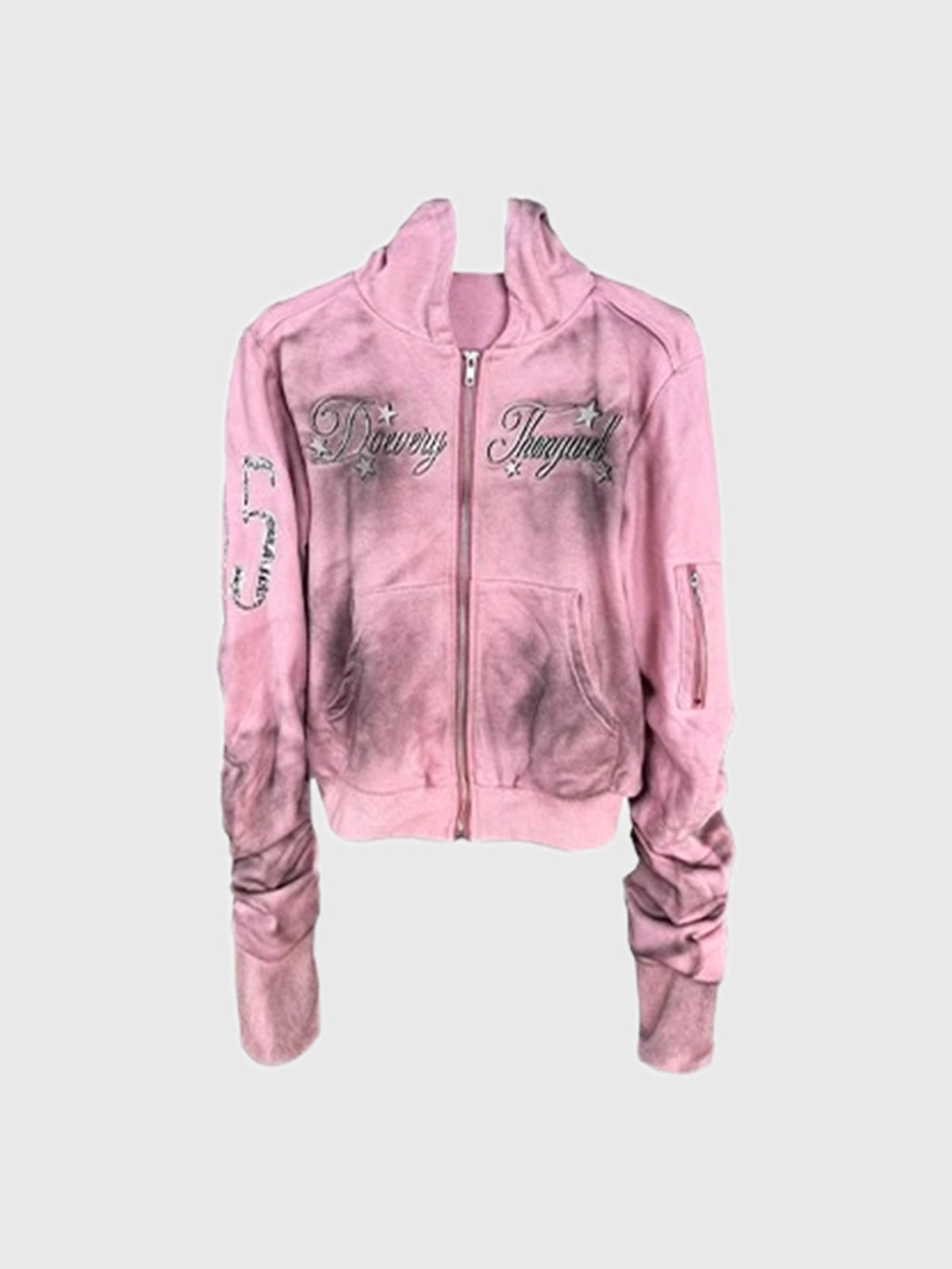 Co-ed Dorm Baggy Tie-Dye Graphic Zip-up Hoodie - Pink