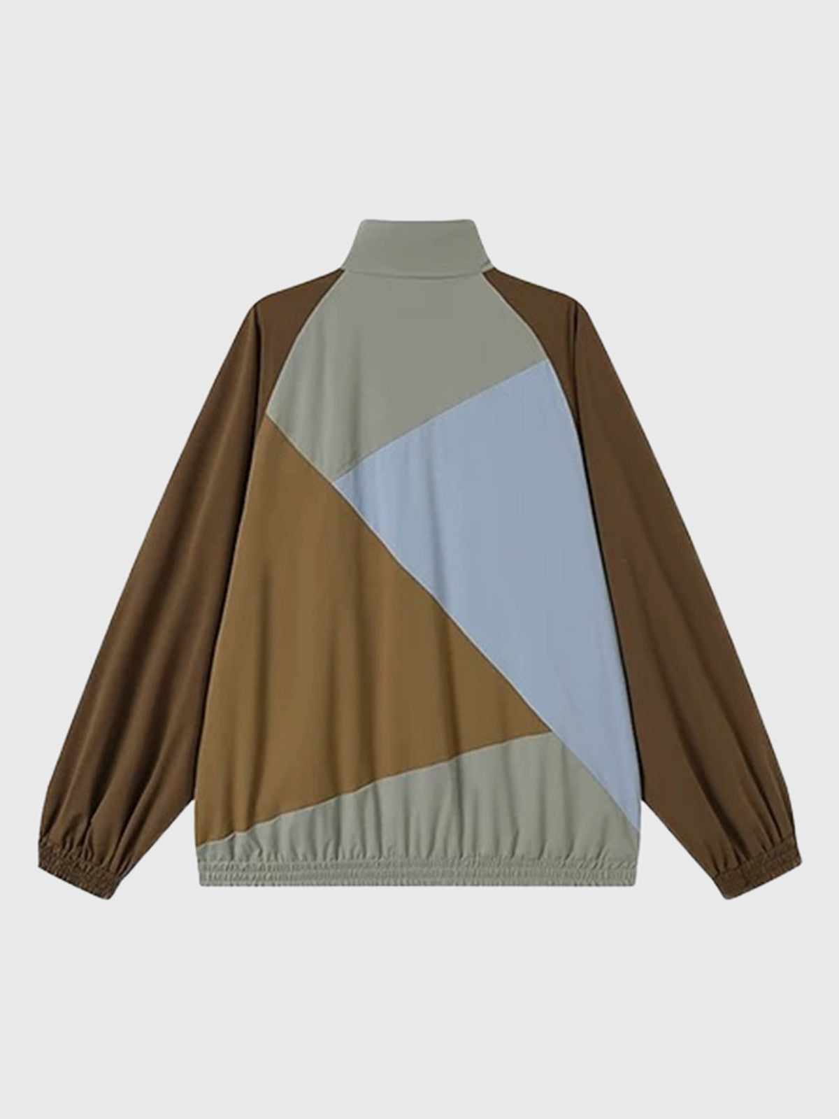 Co-ed Dorm Baggy Contrast Color Patchwork Zip-up Hoodie - Brown